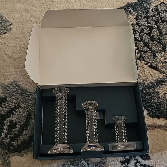 NWT Set of 3 Marquis by Waterford TREVISO Crystal Candlesticks 6" 8" 10" - Picture 3 of 5